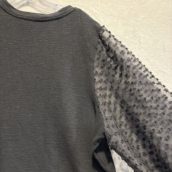 Maeve by Anthropologie Top Women 2X Black Textured Sheer Puff Sleeve Relaxed Fit - Picture 9 of 16